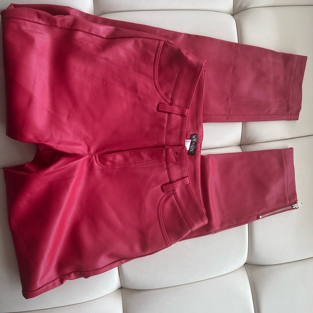 Red leather jeans